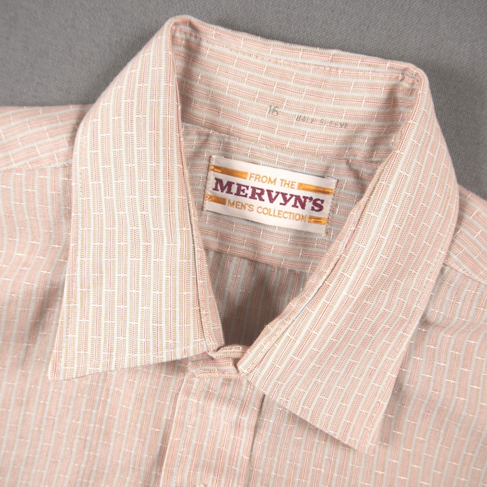 Vintage 70s Mervyns Textured Stripe Short Sleeve Men Shirt M Point Collar Retro